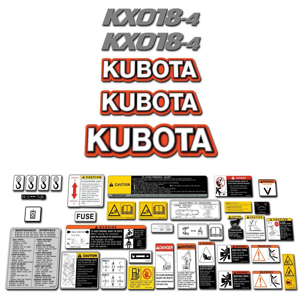 Kubota KX018-4 Decal Kit