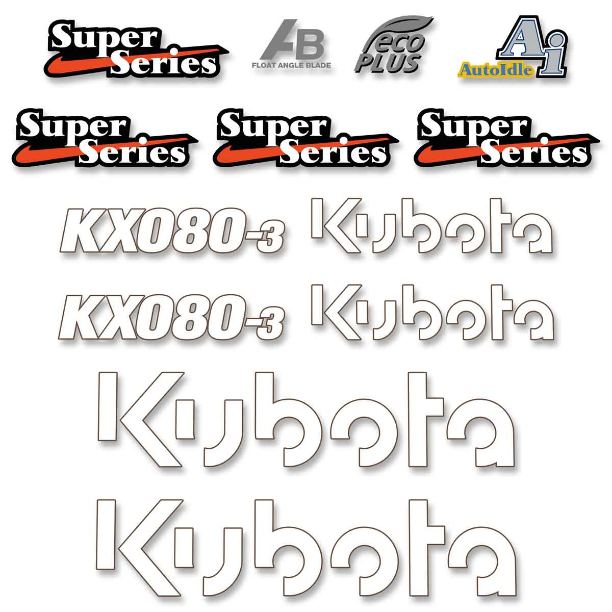 Kubota KX080-3 Euro Style Decal Kit