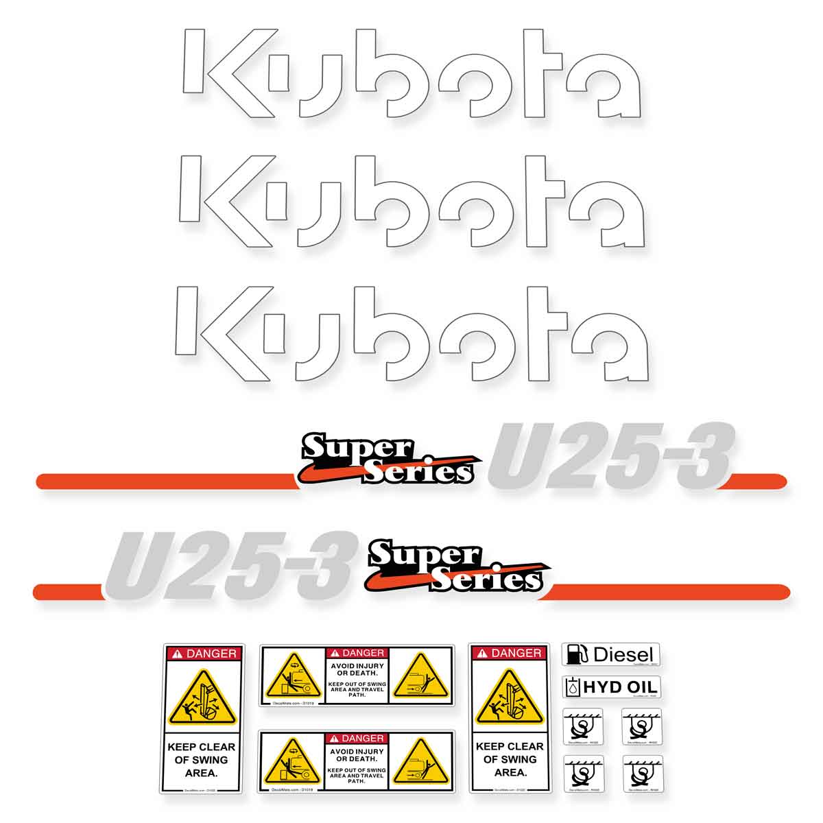 Kubota U25-3 Decals Euro Style