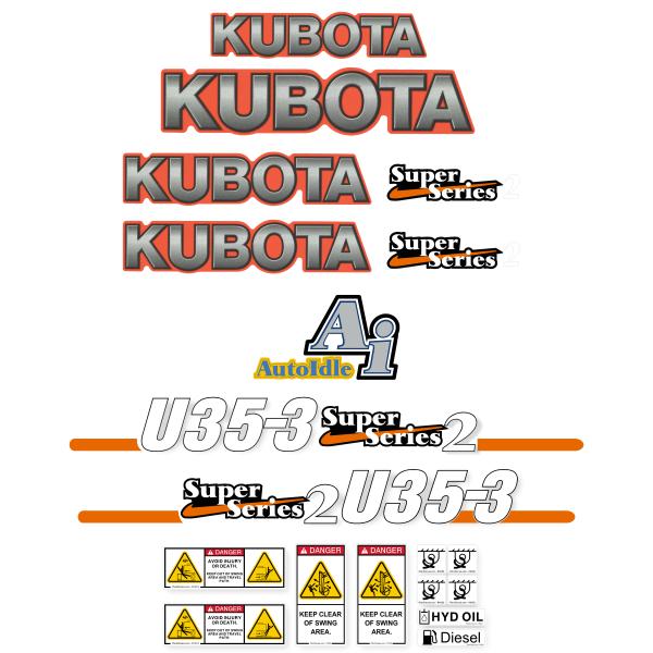 Kubota U35-3 Super Series 2 Decal Kit