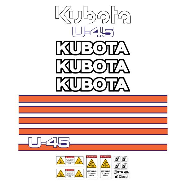 Kubota U45-1 Decal Kit - Mini Excavator