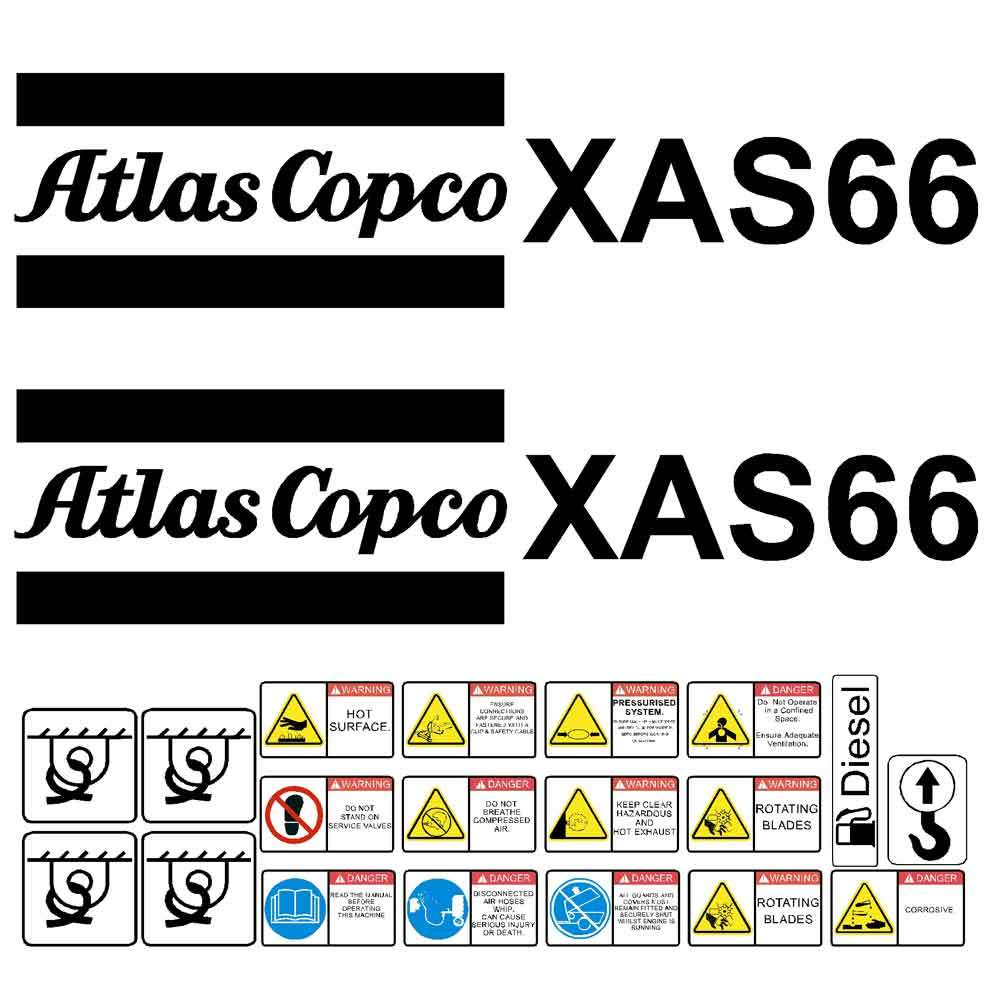Atlas Copco XAS66 Compressor Decal Sticker Set