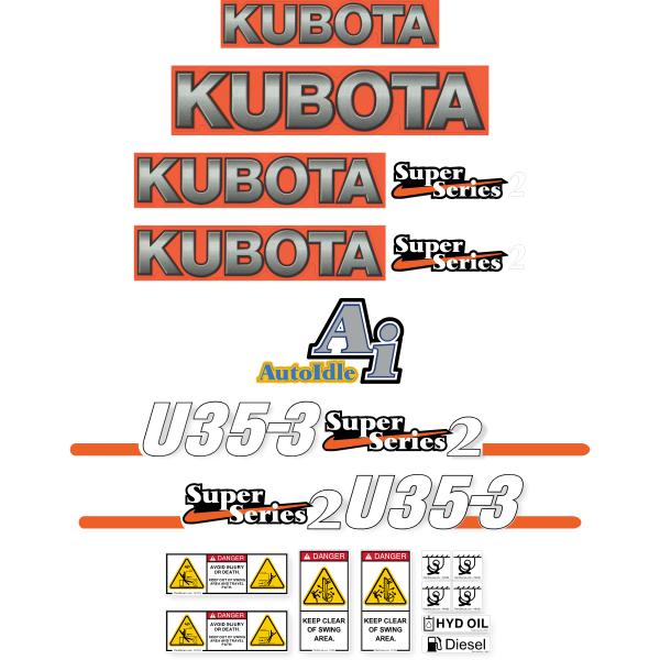 Kubota U35-3 Super Series 2 Decal Kit