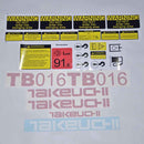 Takeuchi TB016 Decal Sticker Kit