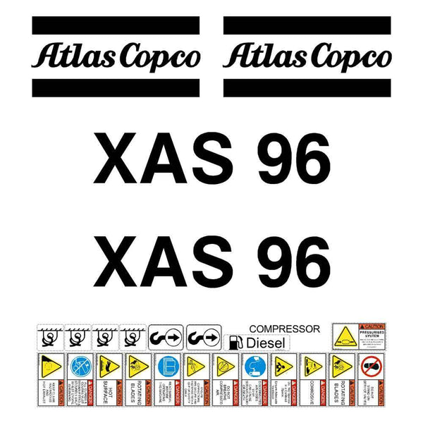 Atlas Copco XAS96 Compressor Decal Sticker Set