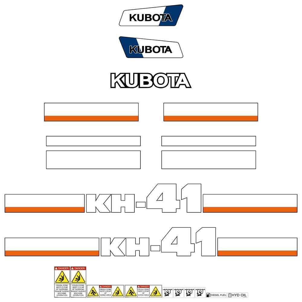 KUBOTA KH41 Minibagger Komplett Dekor Satz Mit Warnhinweisschildern KUBOTA KH41 Minibagger Komplett Dekor Satz Mit Warnhinweisschildern