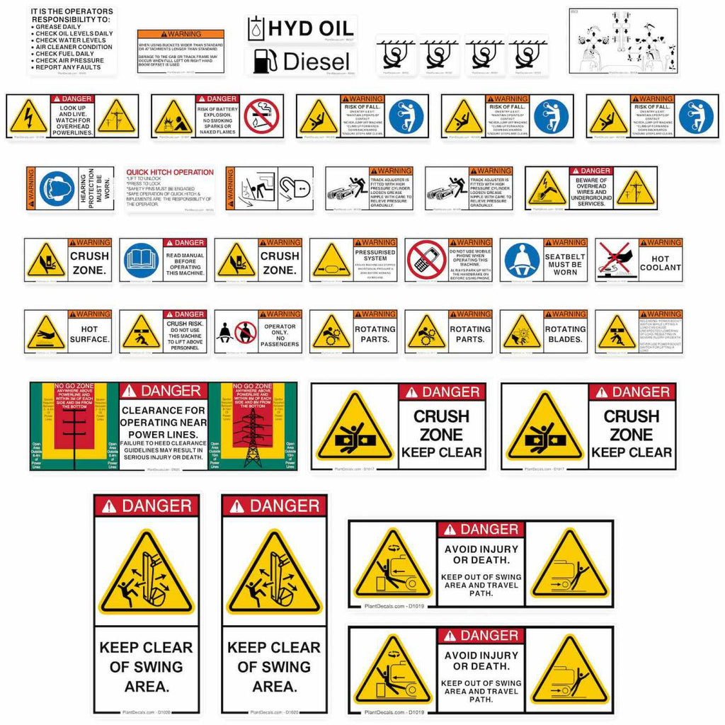 Excavator Safety Decal Kit - 10ton up