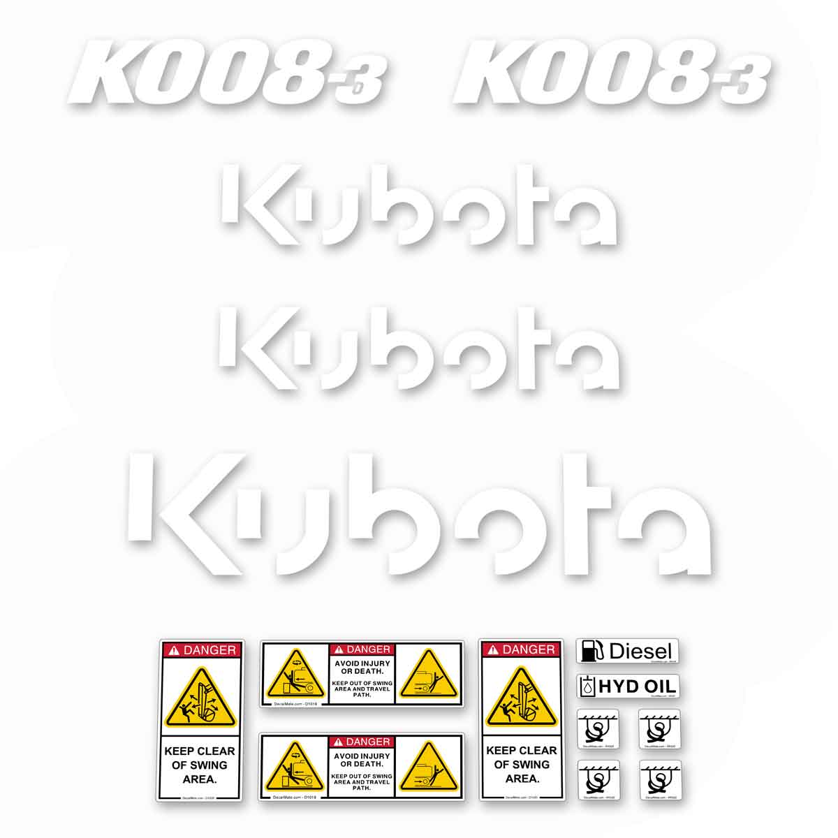 Kubota K008-3 Decals - Later Style