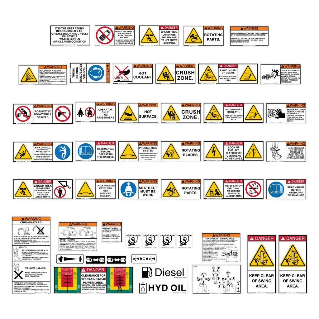 Mini Excavator Safety Decal Kit