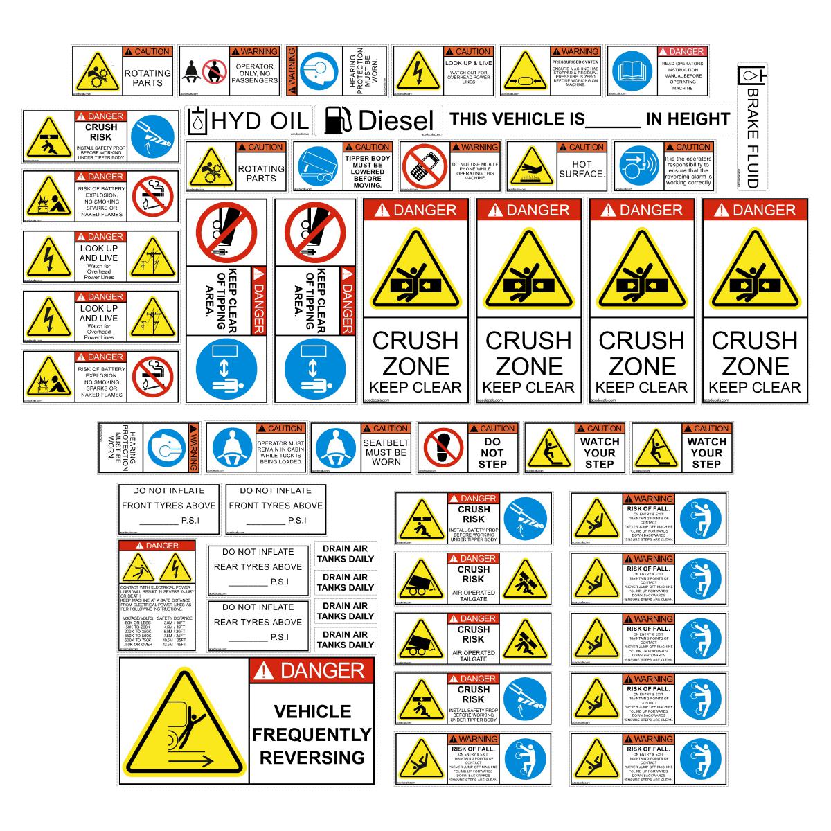 Articulated Dump Truck Safety Decals Kit