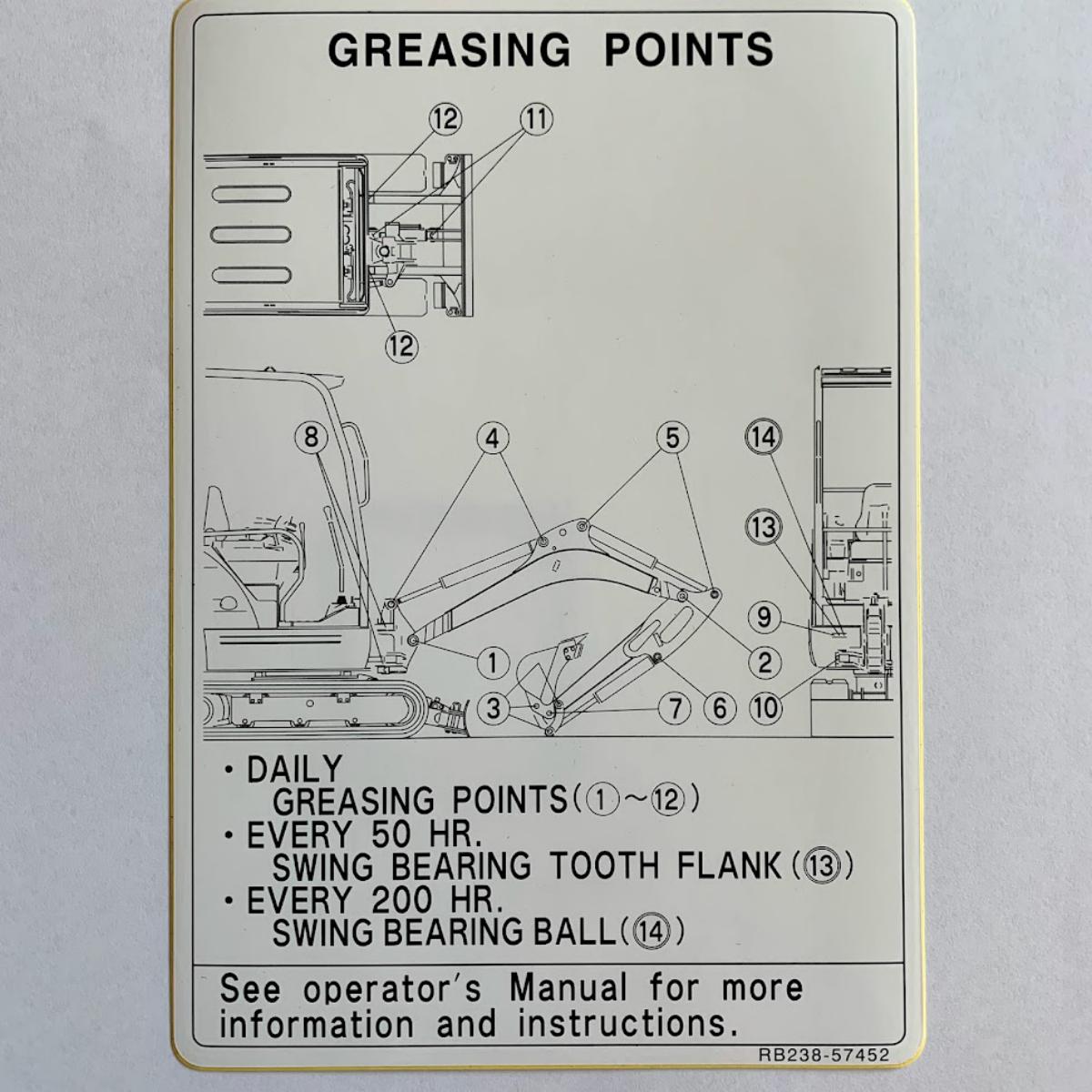 Kubota Grease Points Decal RB238-57452