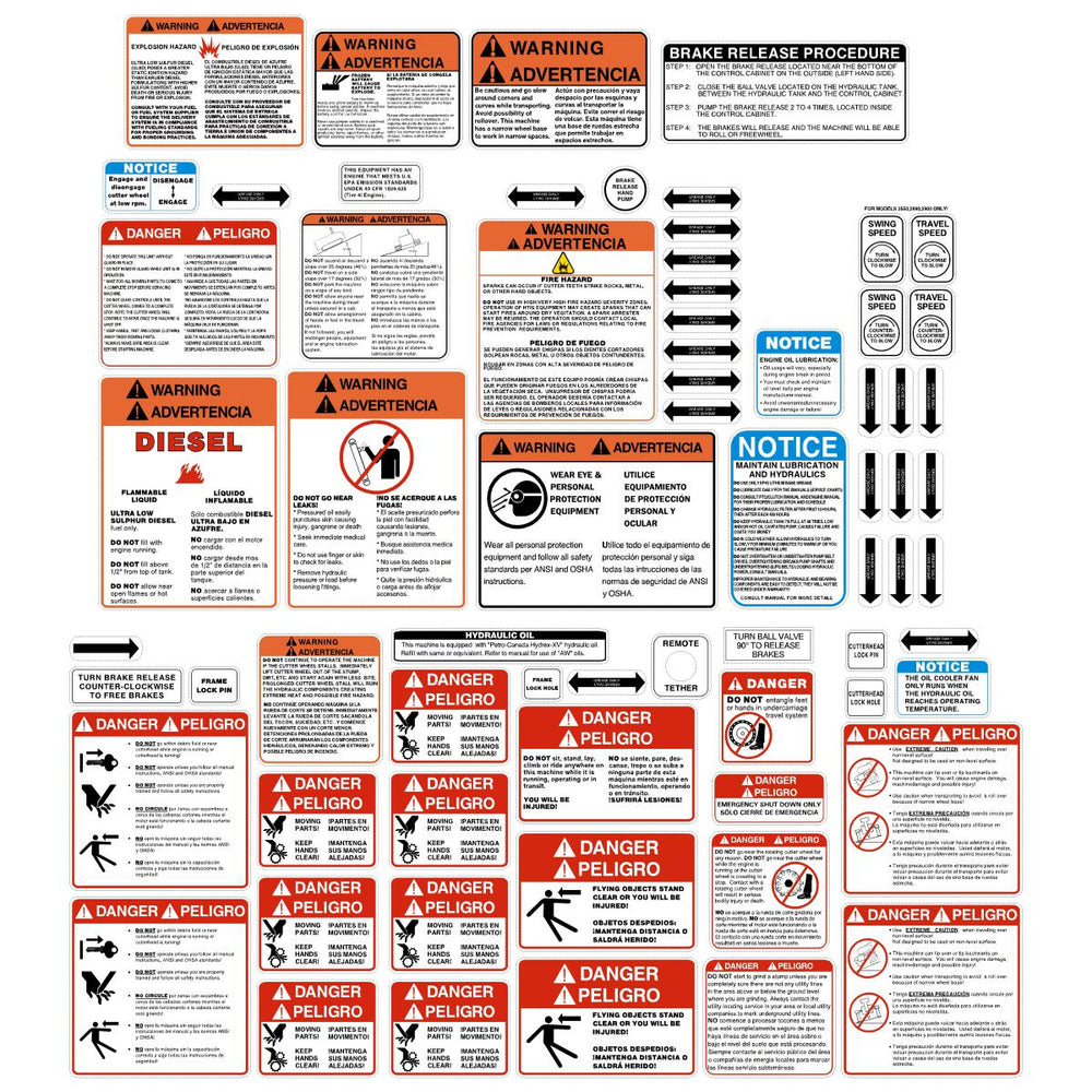 Stump Grinder Safety Decals Stickers