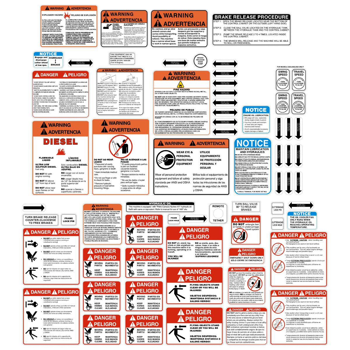 Stump Grinder Safety Decals Stickers