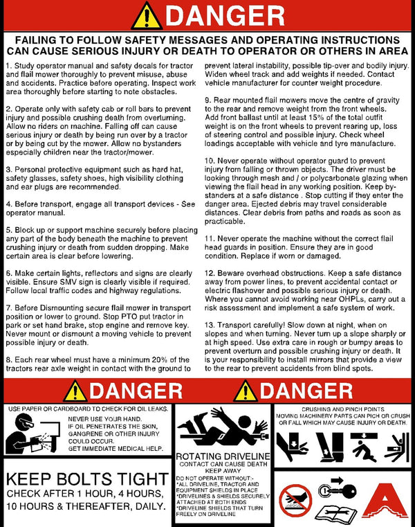Tractor Flail Mower Warning Decal 