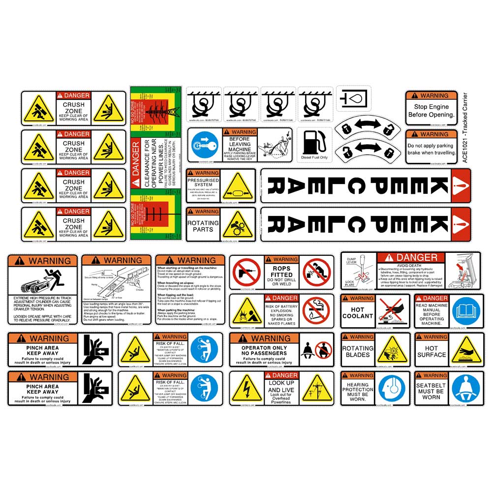 Tracked Carrier Dumper Safety Decals 
