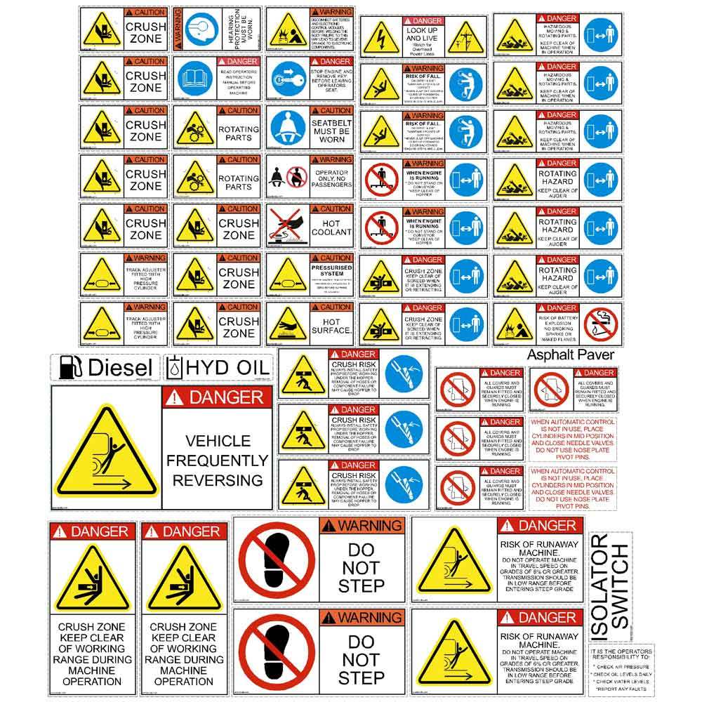 Asphalt Paver Safety Decal Kit
