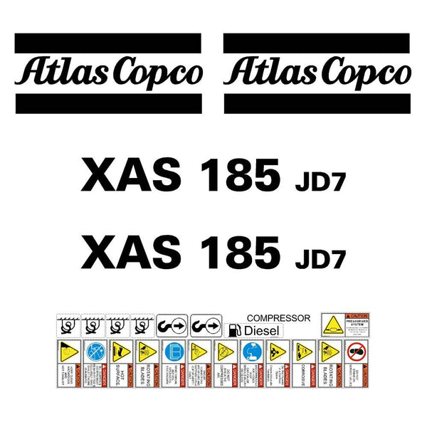 Atlas Copco XAS185 JD7 Compressor Decal Sticker Set