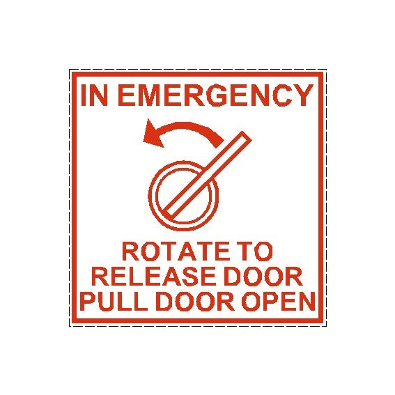 Emergency Rotate to open Door Safety decal sticker