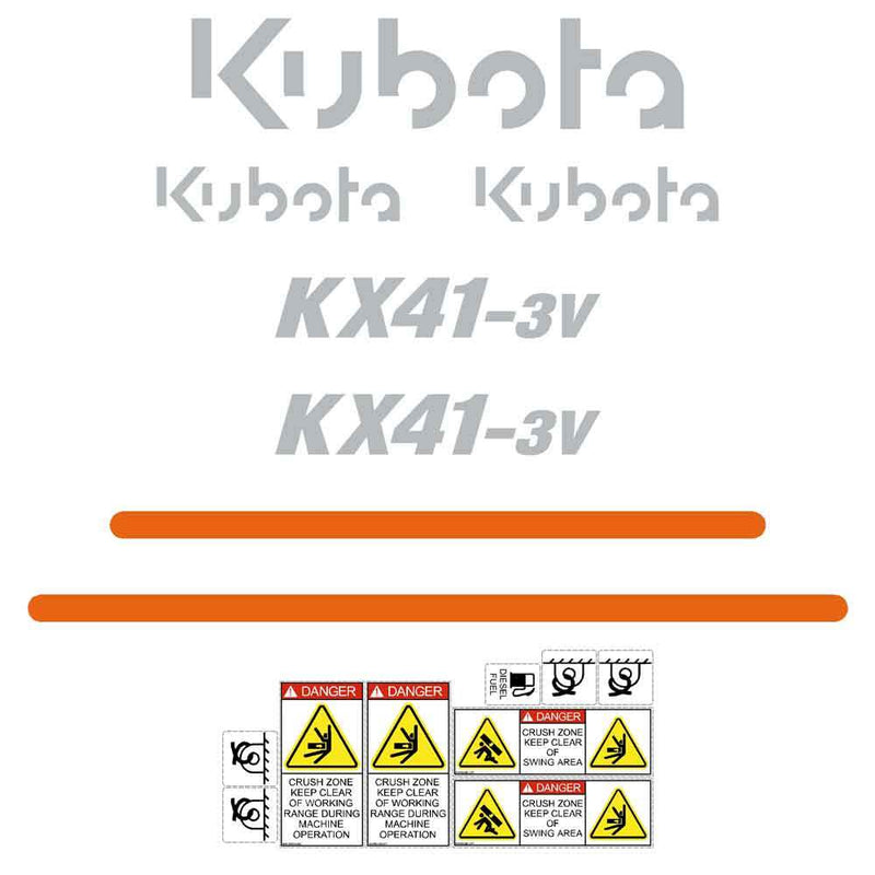 Kubota KX41-3v Euro Style Decals Stickers