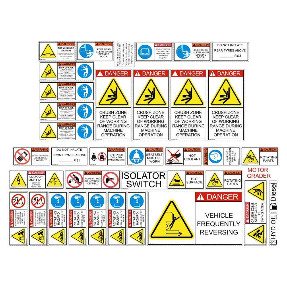 Motor Grader Safety Decals Stickers Kit