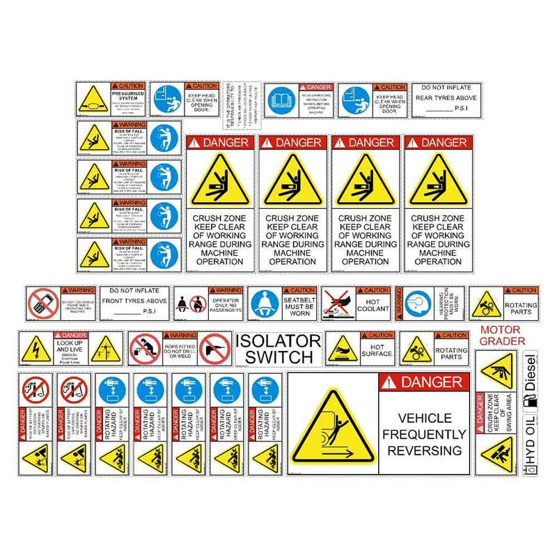 Motor Grader Safety Decals Stickers Kit