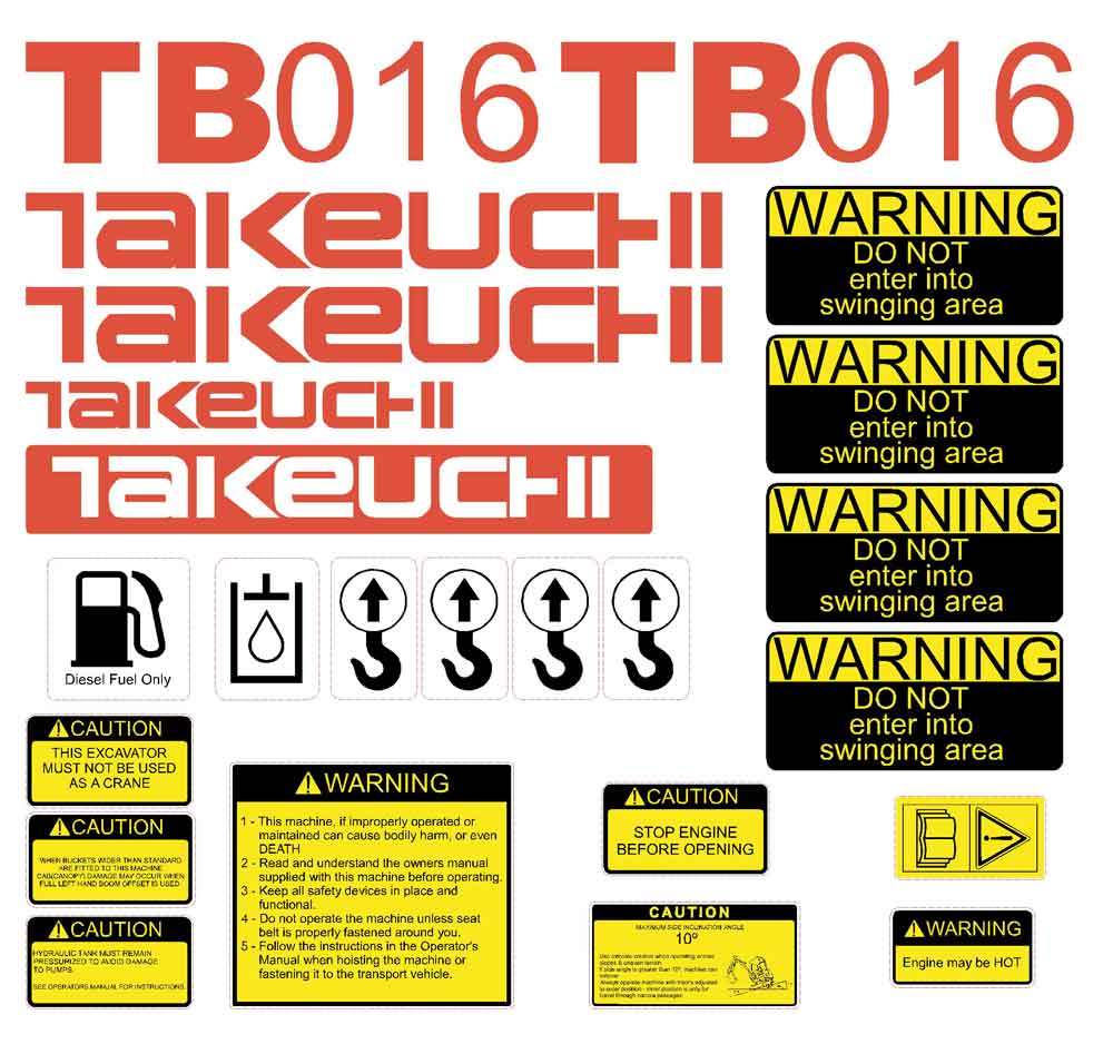Takeuchi TB016 Decal Set / Sticker Kit